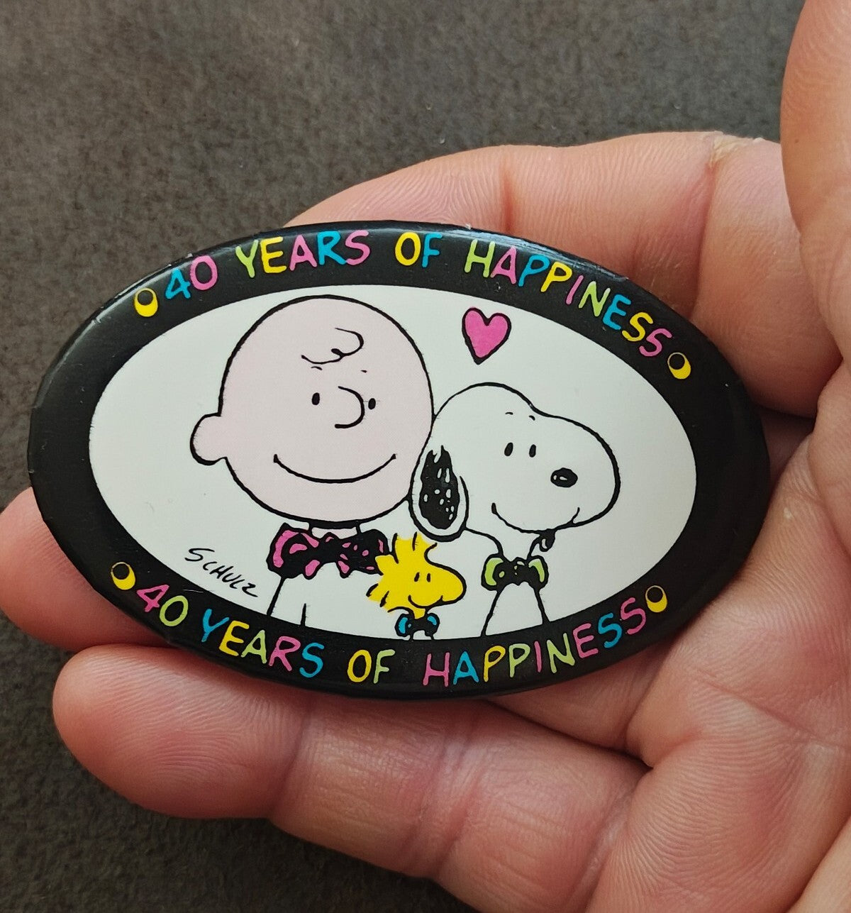 1990 Peanuts 40th Anniversary Charlie Brown Snoopy Button Pin