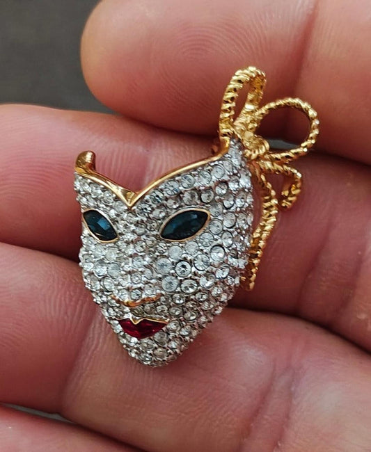 1990's Swarovski Mardi Gras Masquerade Mask Pave Crystals Brooch