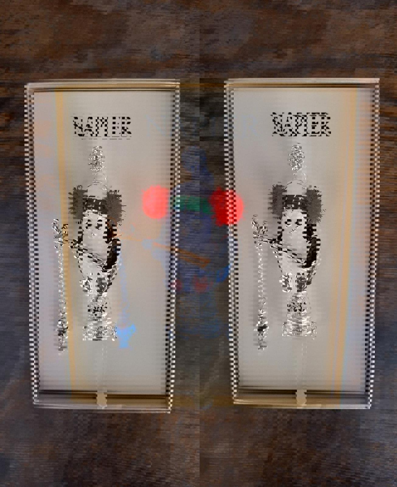 Super Cute Napier Silver Tone Enamel Elevated Fishing Penguin Pin New In Box.