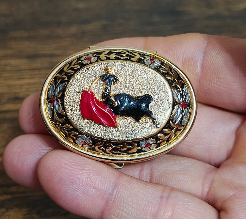 1950s/60s Spanish Toledo Damascene Style Matador Bull Trinket Box