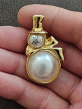 1980s Gold Tone Faux Pearl Snowman Brooch