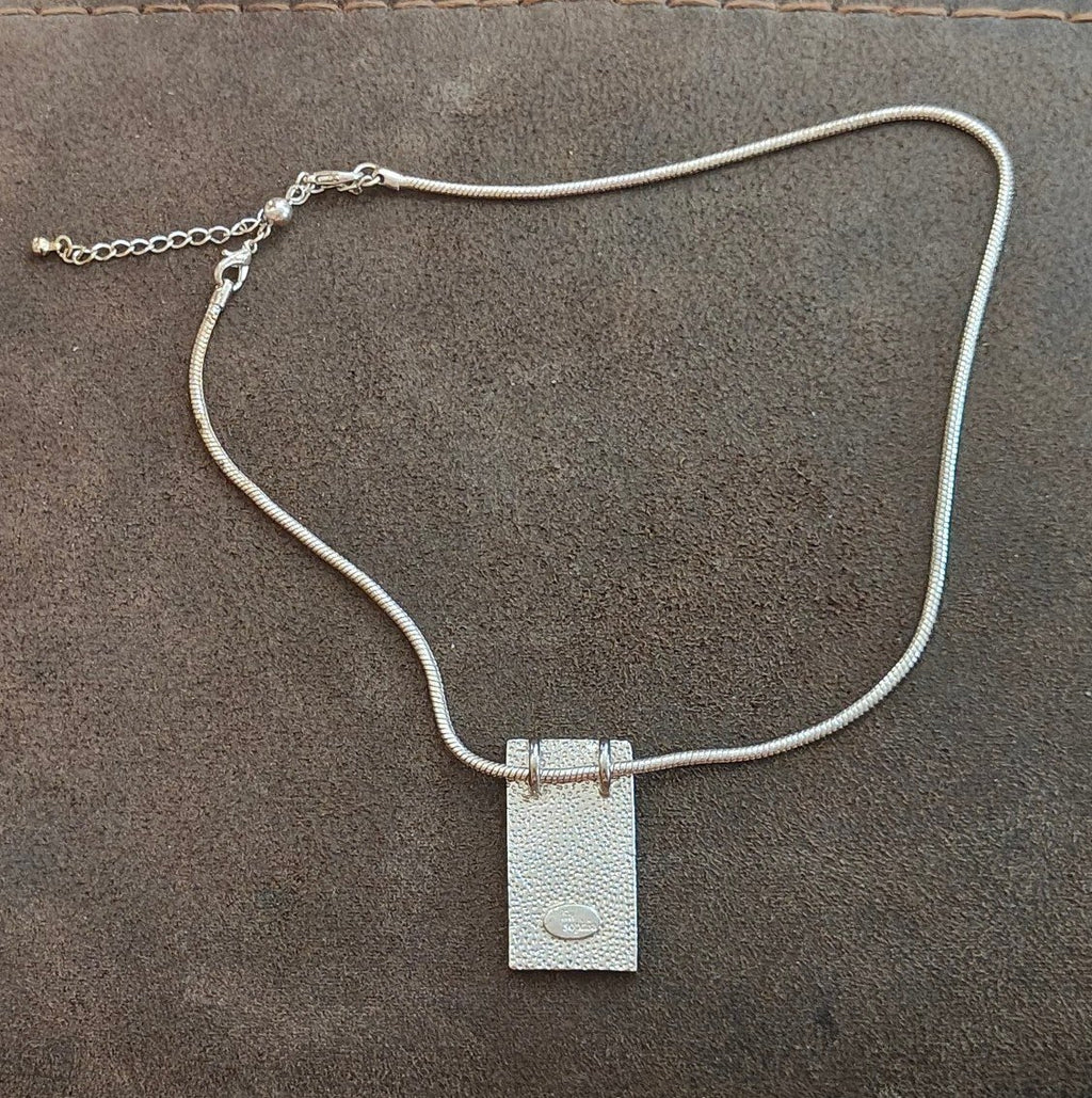 2000s Lia Sophia Mother of Pearl & Abalone Mosaic Geometric Pendant Necklace