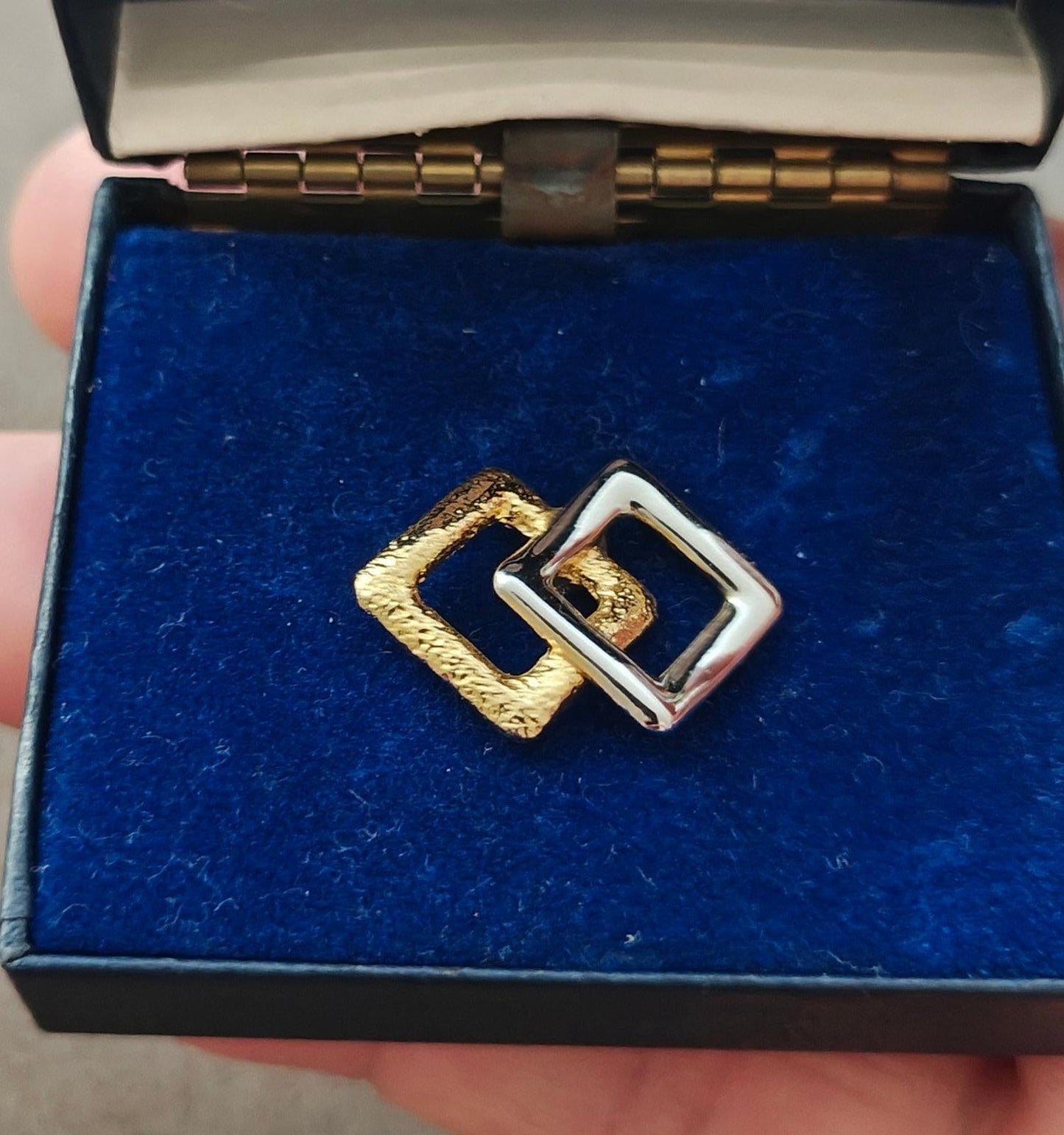 1960s Swank Abstract Link Style Two Tone Textured Tie Tack/Lapel Pin