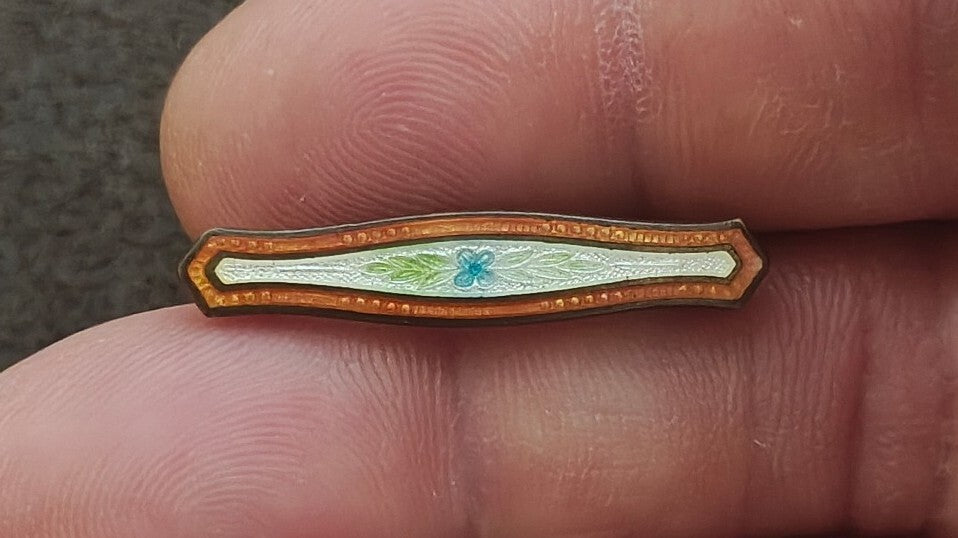 Early 1900s Edwardian Victorian Guilloché Enamel Lingerie Bar Pin/Brooch