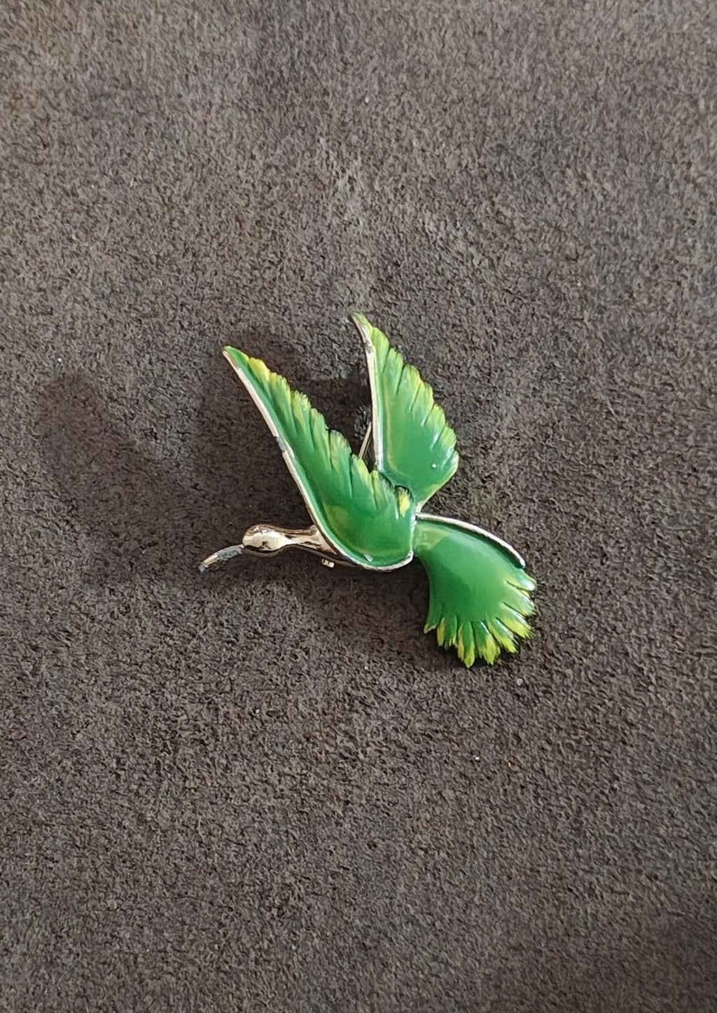 1980's Vintage Signed Gerry's Gold Tone Green Enamel Bird Brooch Pin