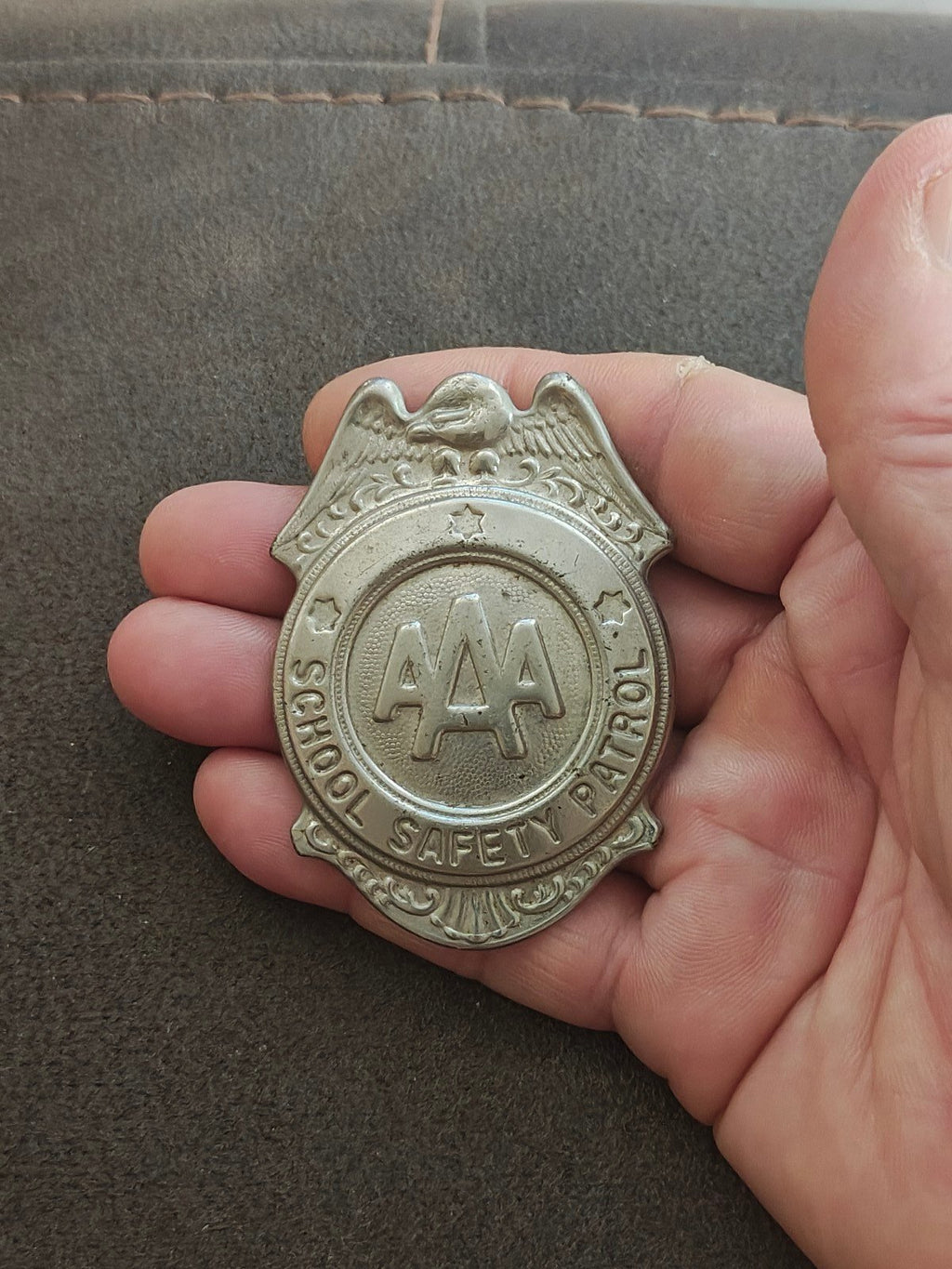 1950s/60s AAA School Safety Patrol Patrolman Shield Badge Pin.