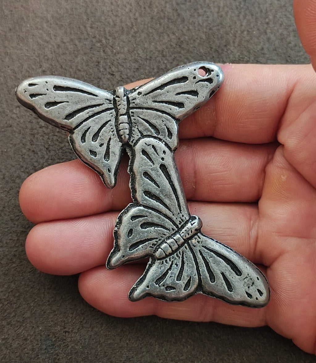 Vintage Style Silver Tone Double Butterfly Statement Component