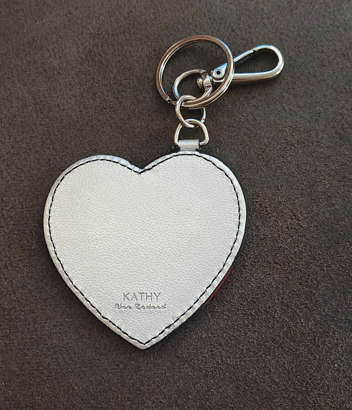 2000s Kathy Van Zeeland Studded Leather Heart Purse Charm Keychain