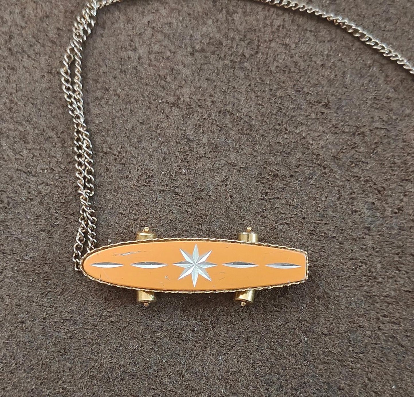 1980's MCM Starburst Skateboard Pendant Necklace with moveable wheels
