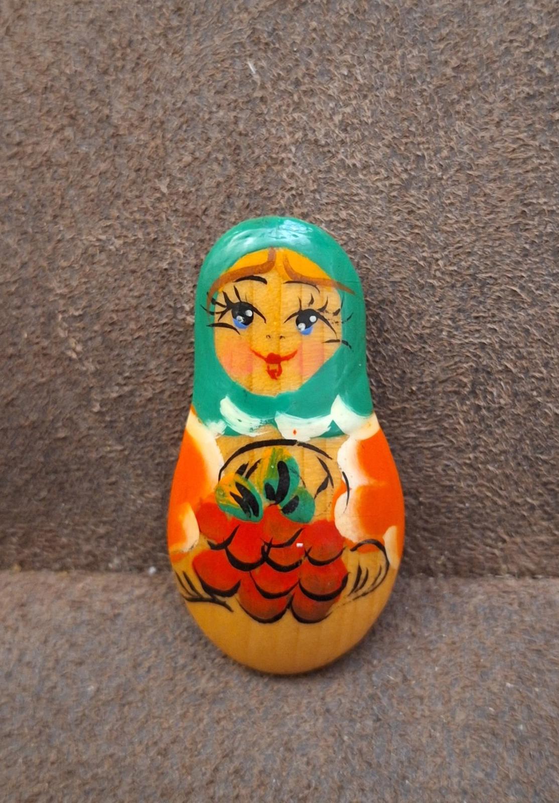 Vintage Wooden Hand Painted Eastern Europe Babushka Brooch