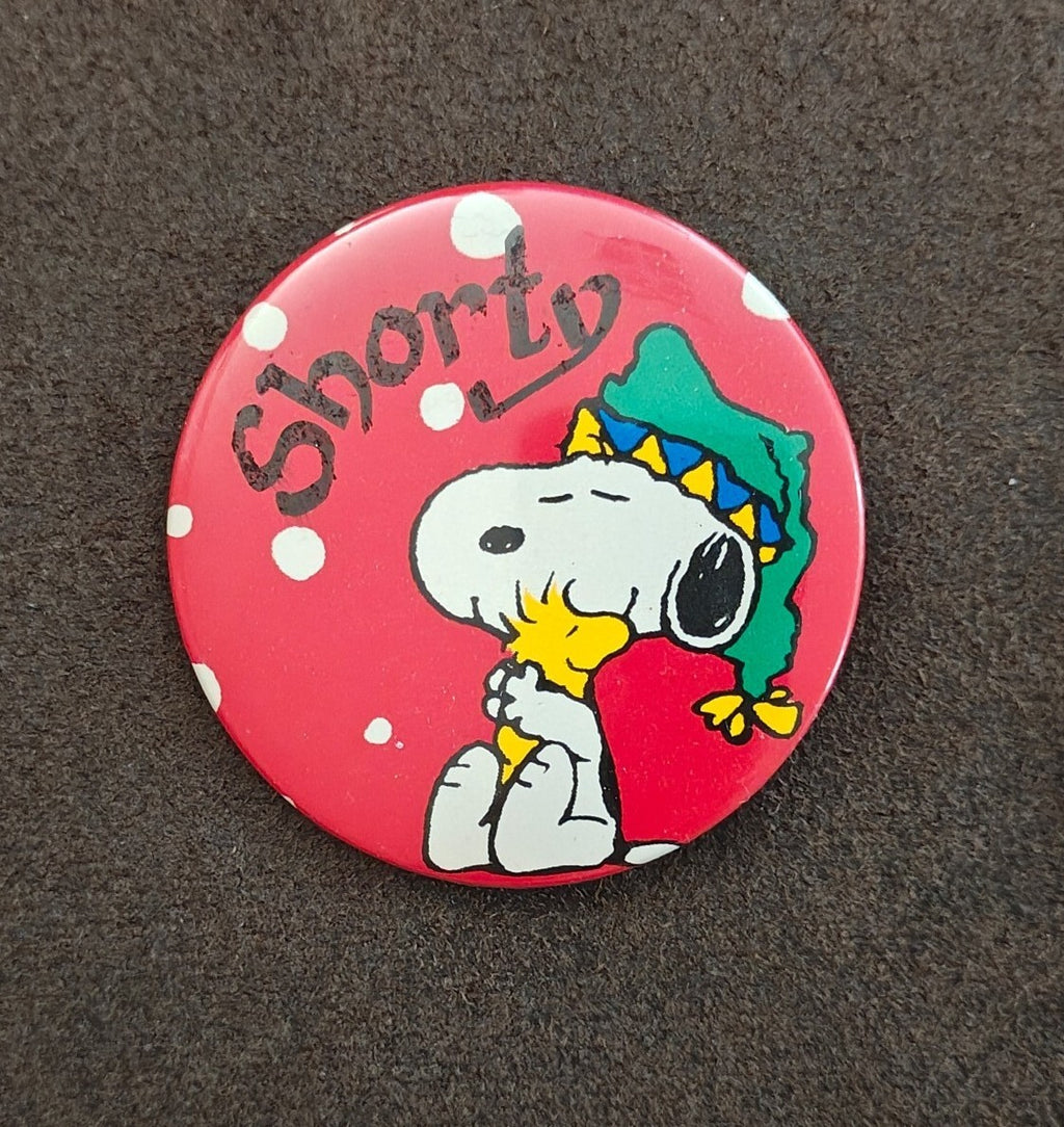 1970s Peanuts Snoopy & Woodstock Personalized Name "Shorty" Pinback Button