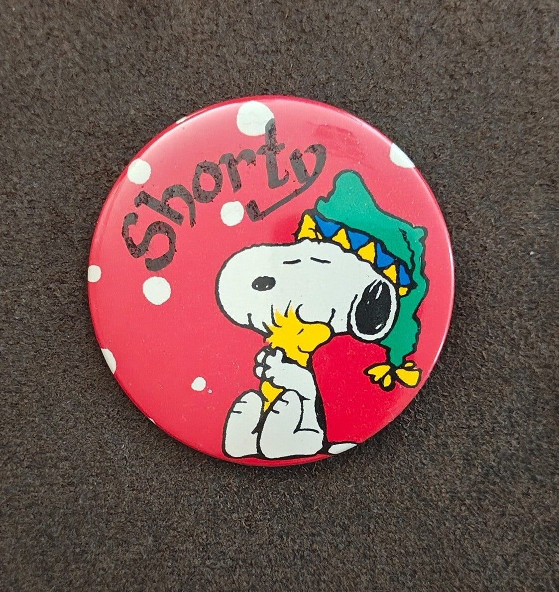 1970s Peanuts Snoopy & Woodstock Personalized Name "Shorty" Pinback Button