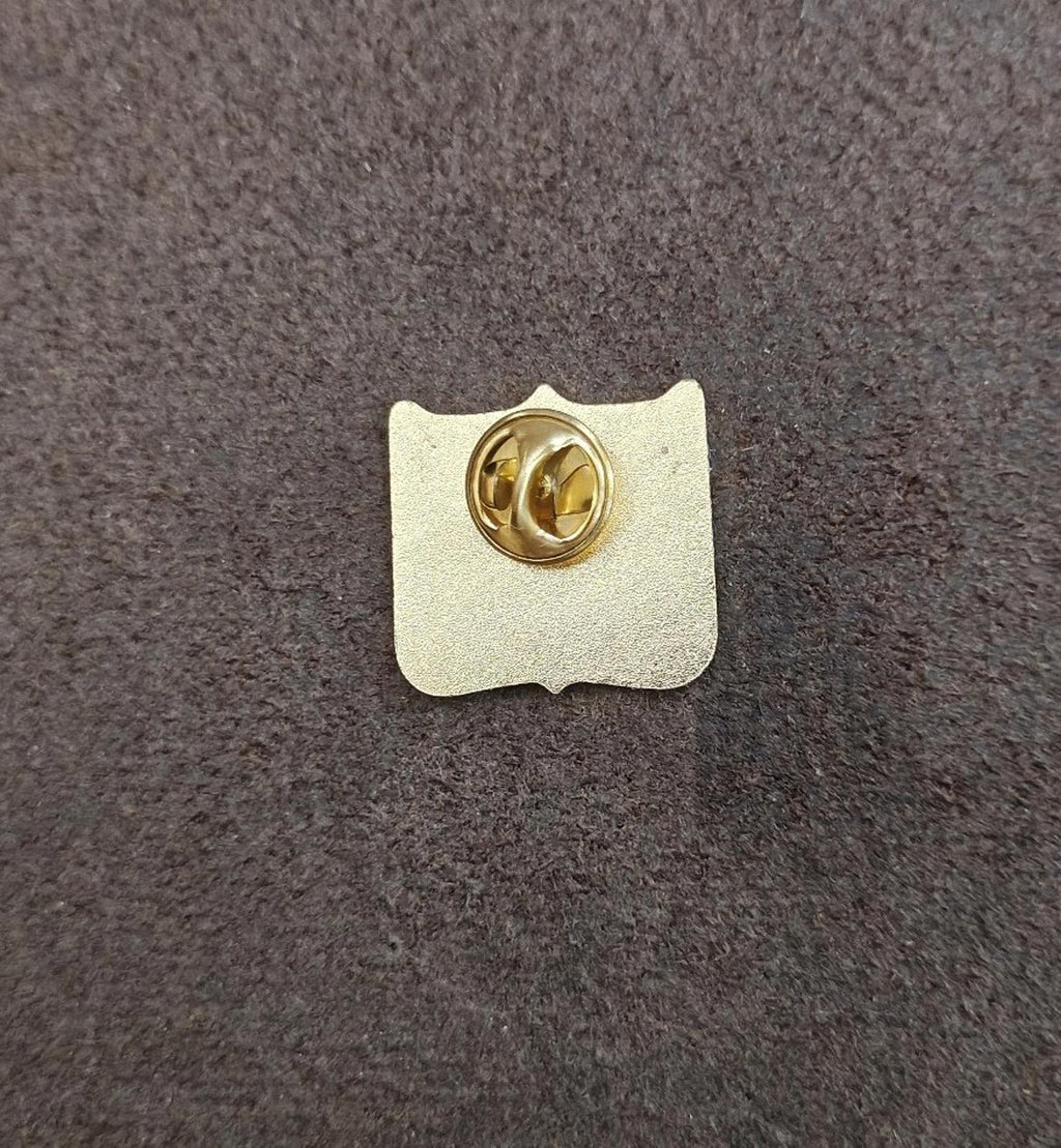 Gold-tone pin back clasp with round hinge on a flat rectangular plate