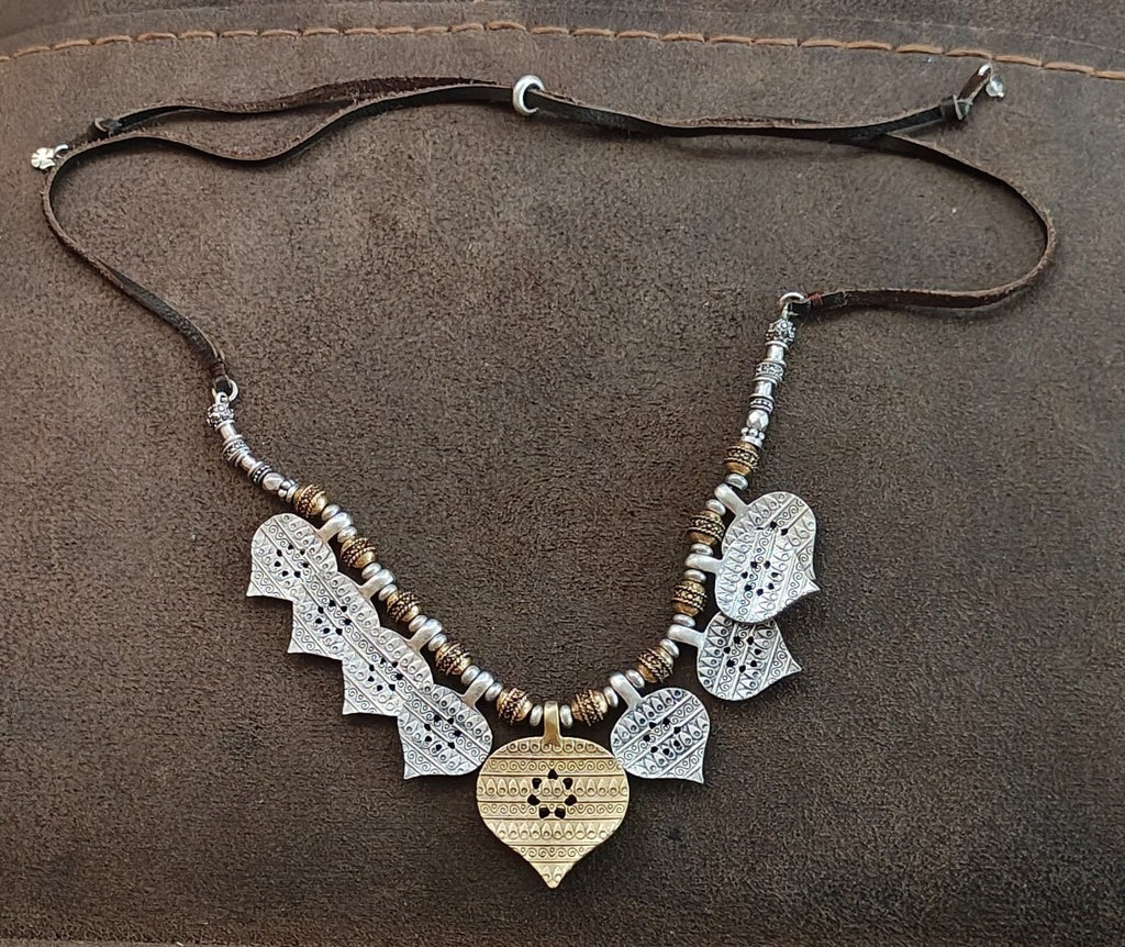 Lucky Brand Two Tone Medallion Bead & Adjustable Leather Cord Pendant Necklace