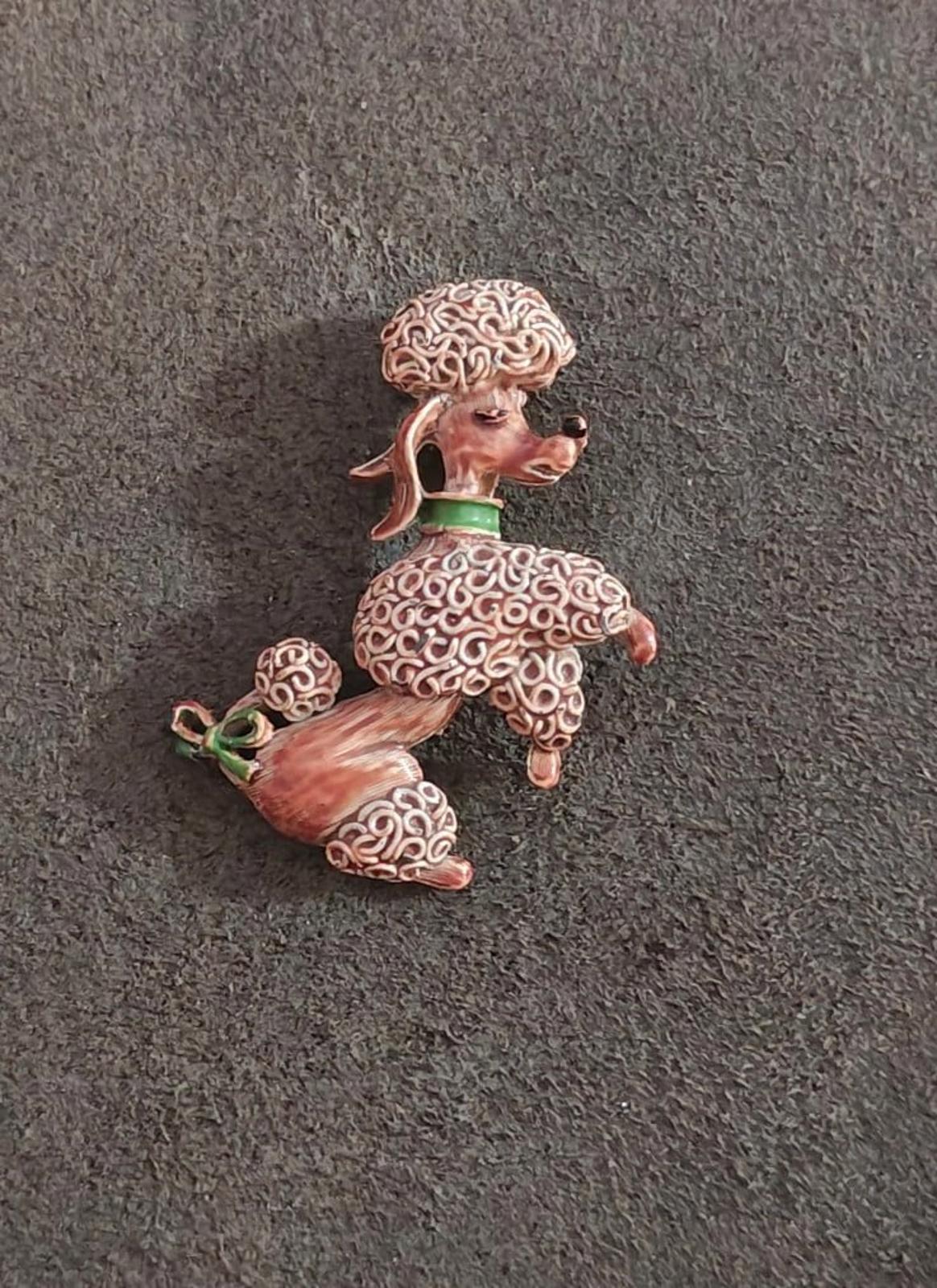 1950s  Gerry's "Spaghetti" Brown Poodle Dog Enamel Metal Brooch
