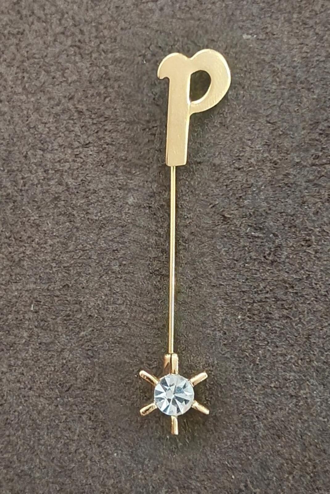 1980s Gold Tone Initial Monogram Letter P Stick Pin