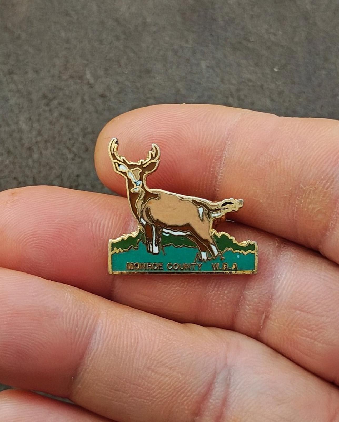 1980s Vintage Rare Monroe County W.B.A. Deer Gold Tone Enamel Pin