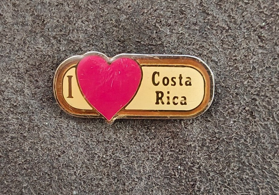 1980s I Love Costa Rica Travel Souvenir Gold Tone Enamel Pin