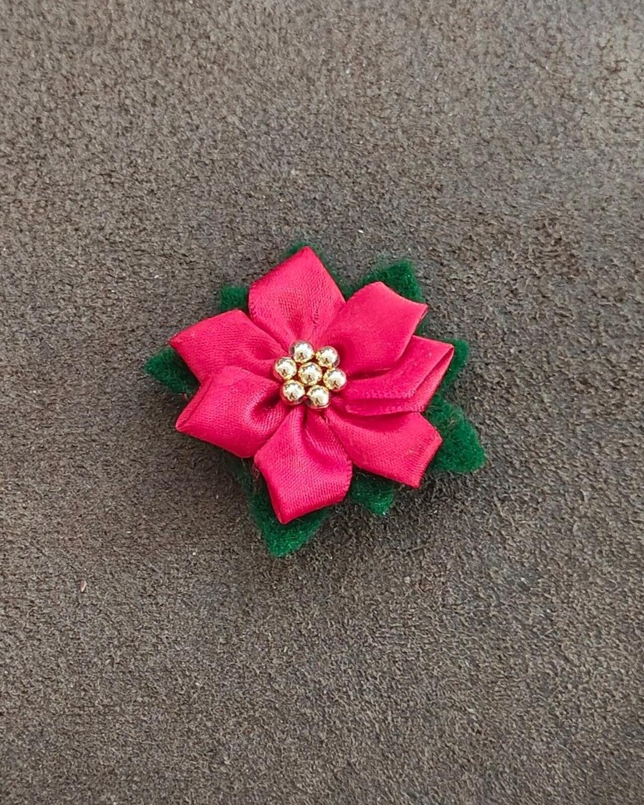 Hand Crafted Poinsettia Fabric Flower Brooch