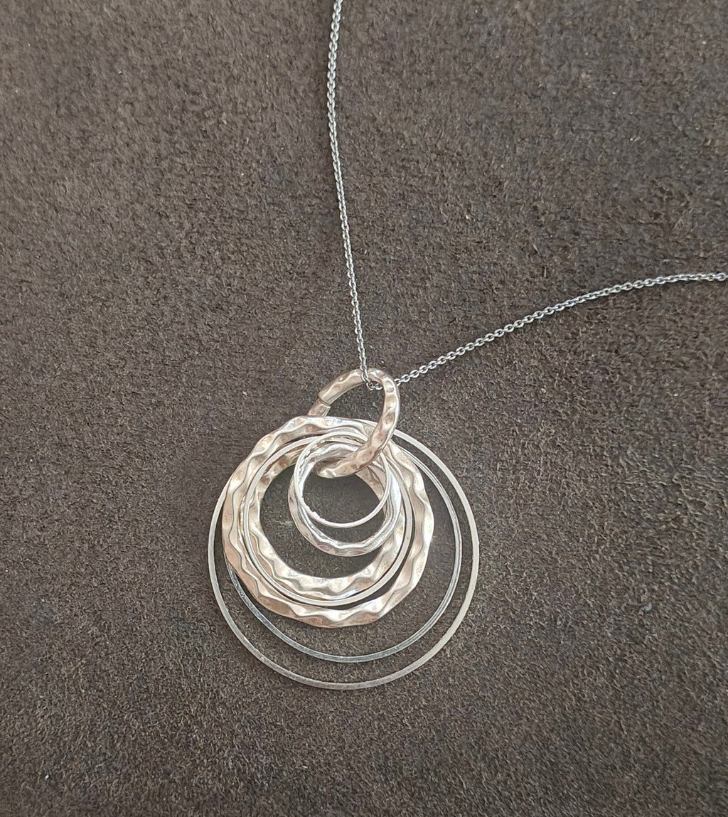 Silver Tone Multi Layer Concentric Circle Pendant Necklace