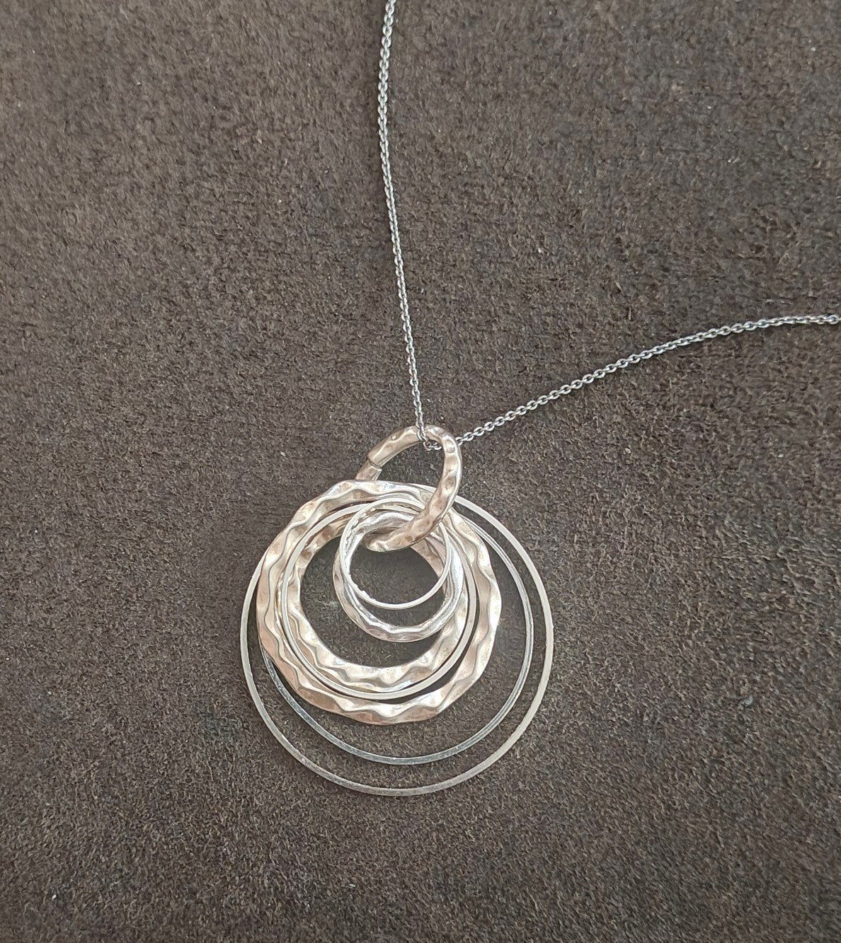 Silver Tone Multi Layer Concentric Circle Pendant Necklace