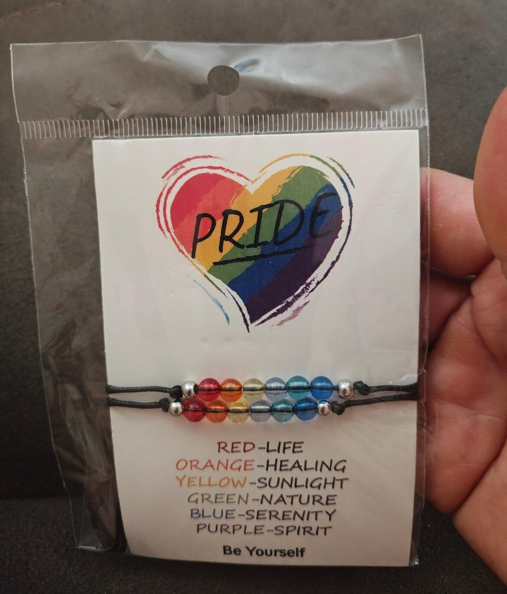 Set Of 2 LGBTQ+ Adjustable Rainbow Pride Beaded Wish Bracelets New