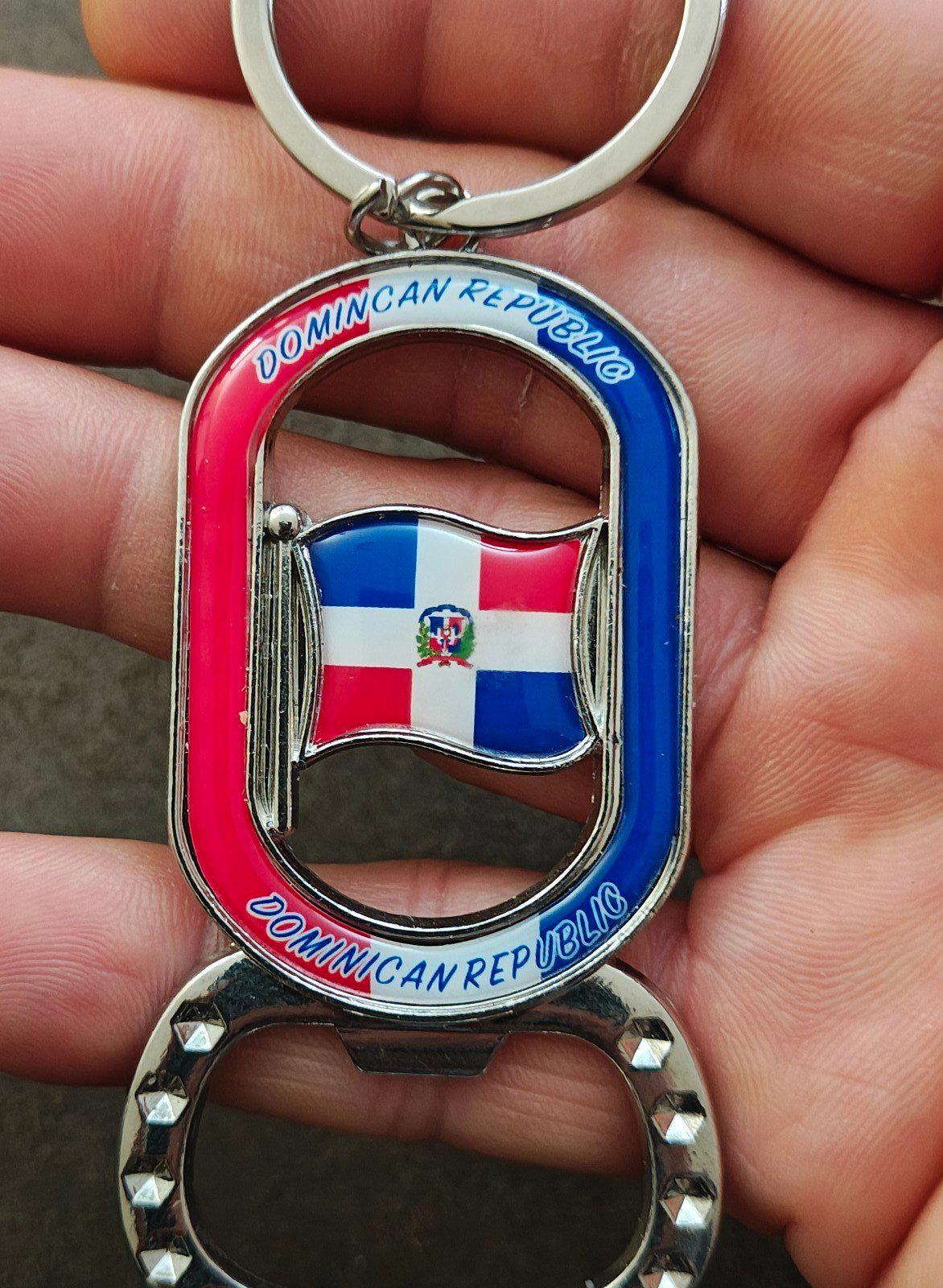 Sturdy Dominican Republic Flag Silver Tone Beer Bottle Opener Keychain