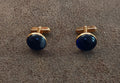 1950s/60s Swank Round Cobalt Blue Lucite Cabochon Gold Tone Cufflinks
