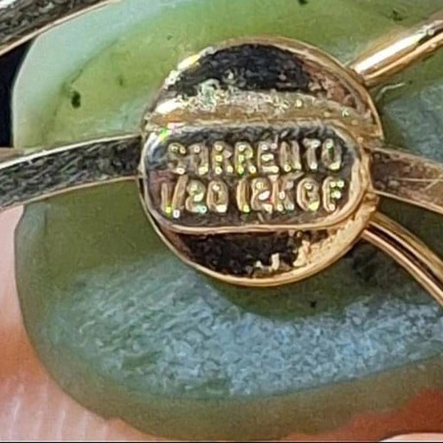 1970s Sorrento Rose Jade Maltese Filigree 1/20 12KT Gold Filled Brooch