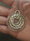 Silver Tone Multi Layer Concentric Circle Pendant Necklace