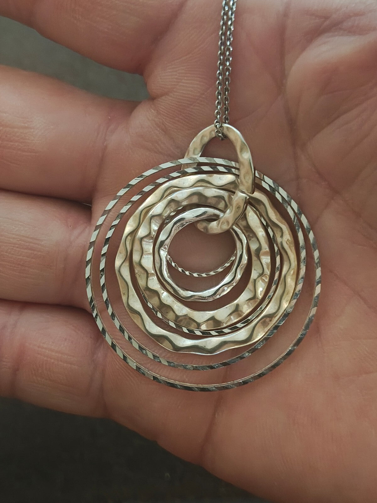 Silver Tone Multi Layer Concentric Circle Pendant Necklace