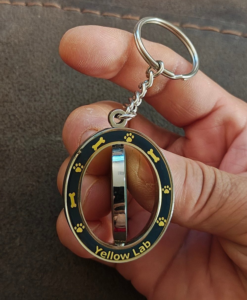 E&S Pets Double-Sided Spinning Yellow Lab Dog Breed Silver Tone Keychain.