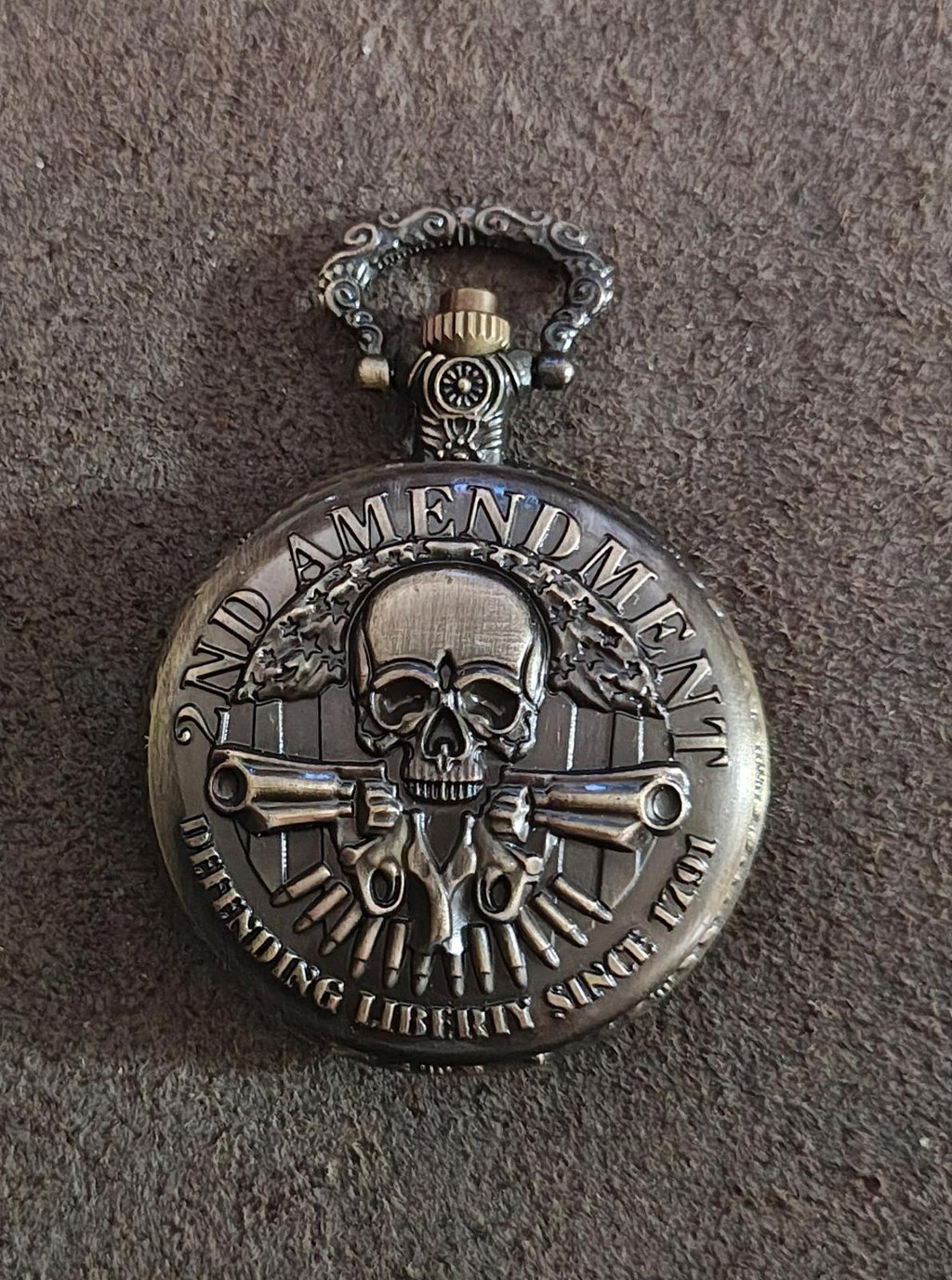 2nd Amendment Skull Pocket Watch Pendant Necklace