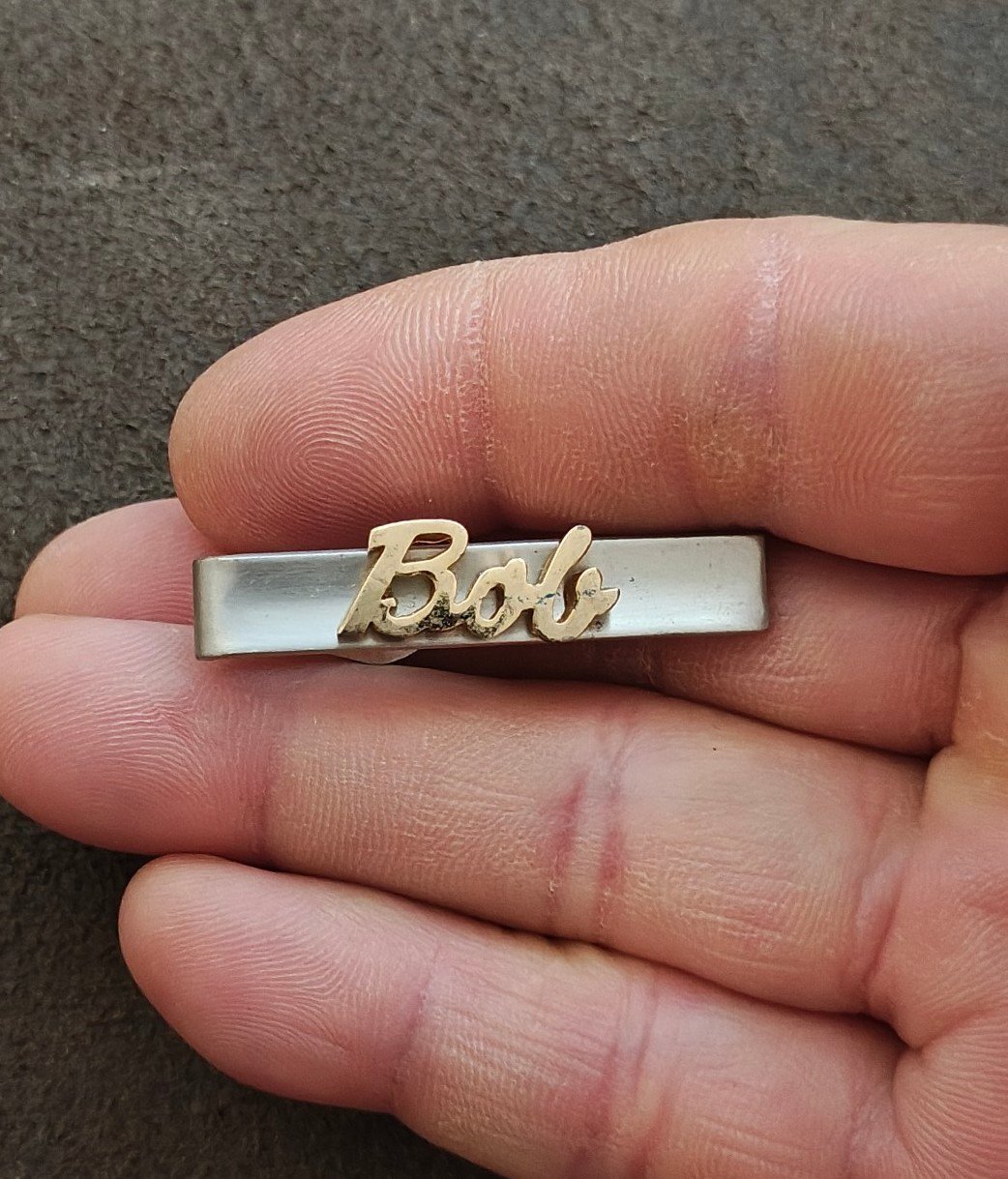1950s/60s Rare Signed Swank Two Tone 3D Name "Bob" Tie Clip