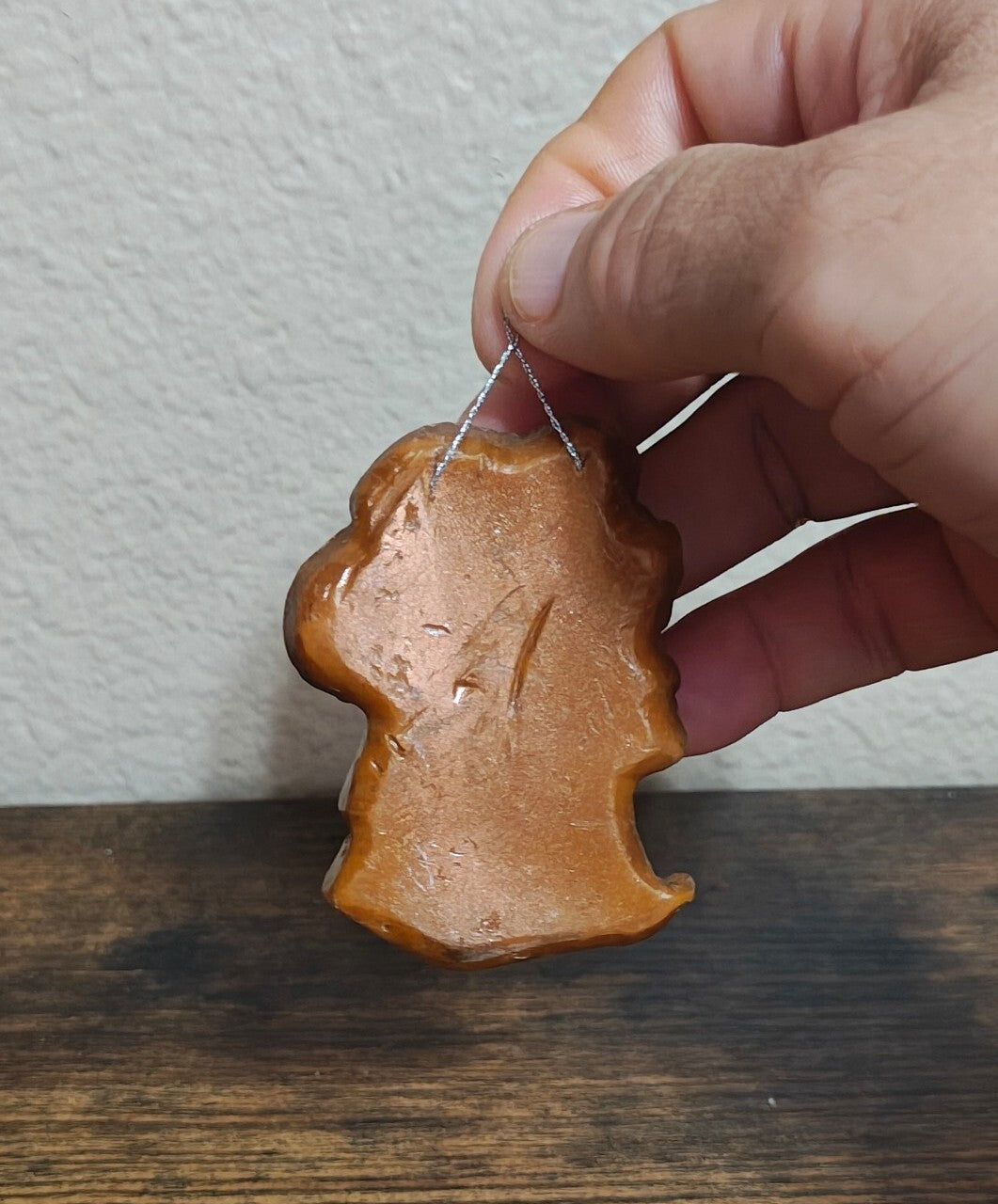 1980s Brown & Silver Molded Wax Santa Claus Christmas Ornament