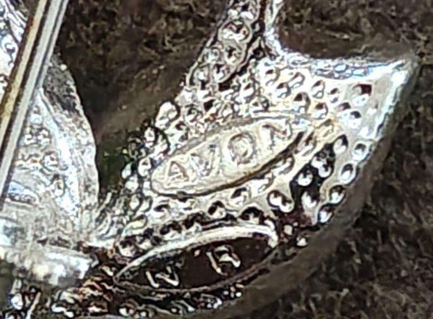 1990s Signed Avon Silver Tone With Green Enamel and Rhinestone Flower Brooch