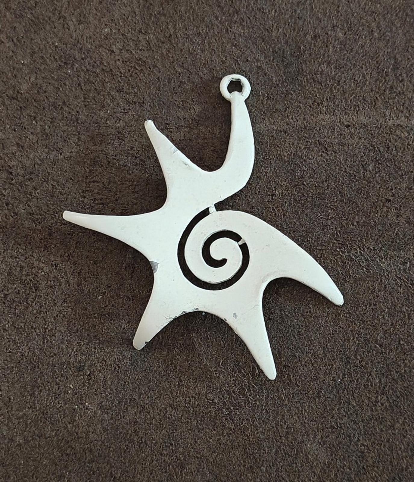1970s Signed Kramer Spiral Star White Enamel Metal Pendant