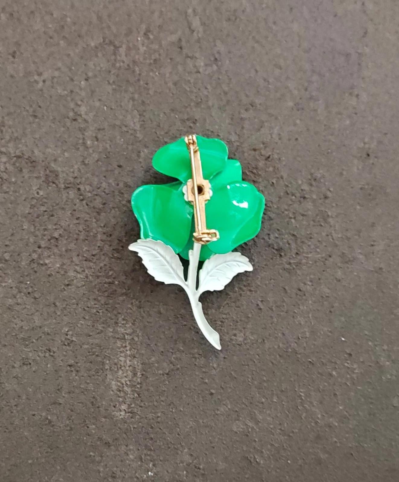 1960s Metal With Green Enamel Flower Statement Brooch Pin