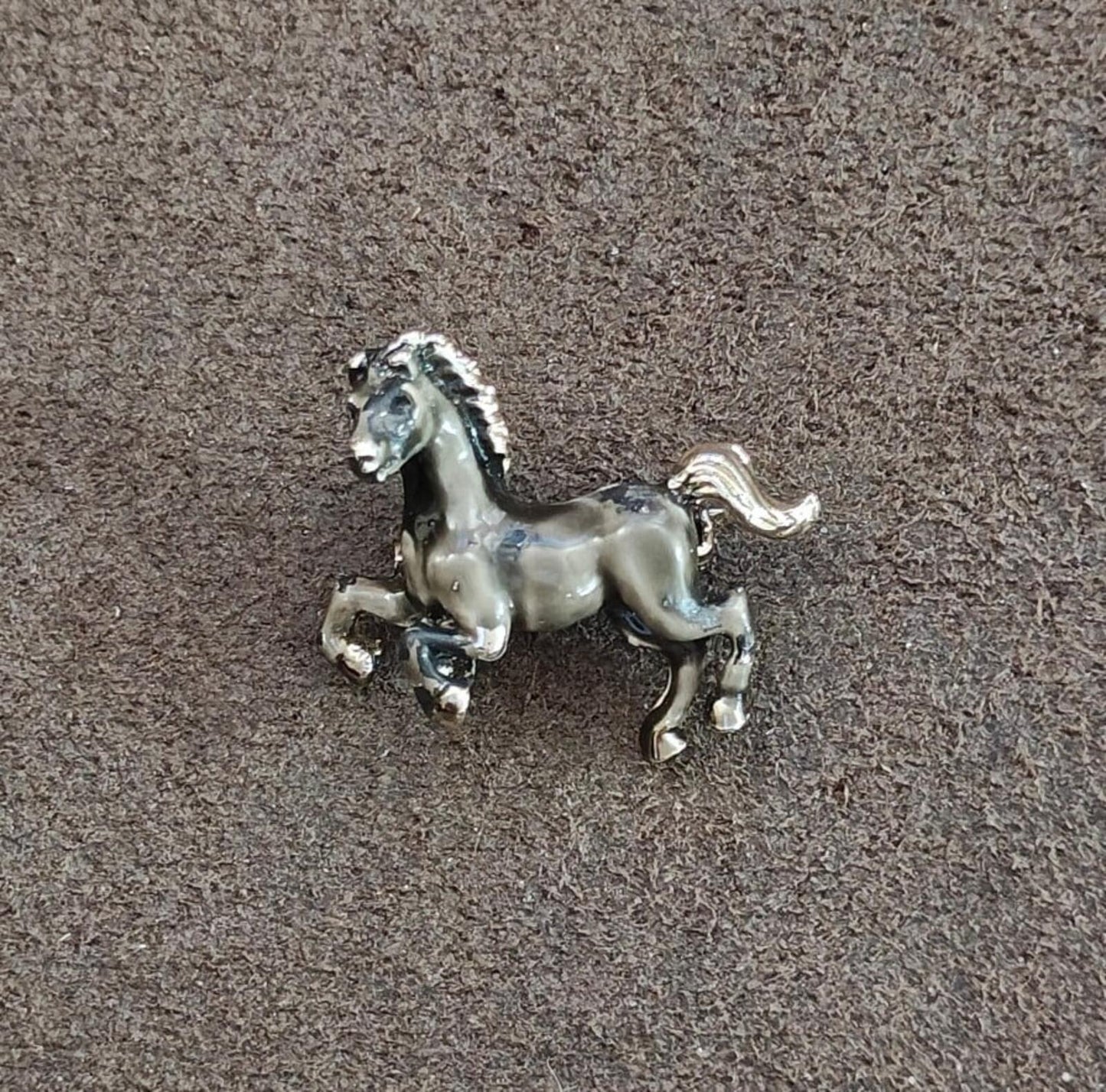 1970s/80s Silver With Grey & Black Enamel Prancing Horse/Stallion Brooch