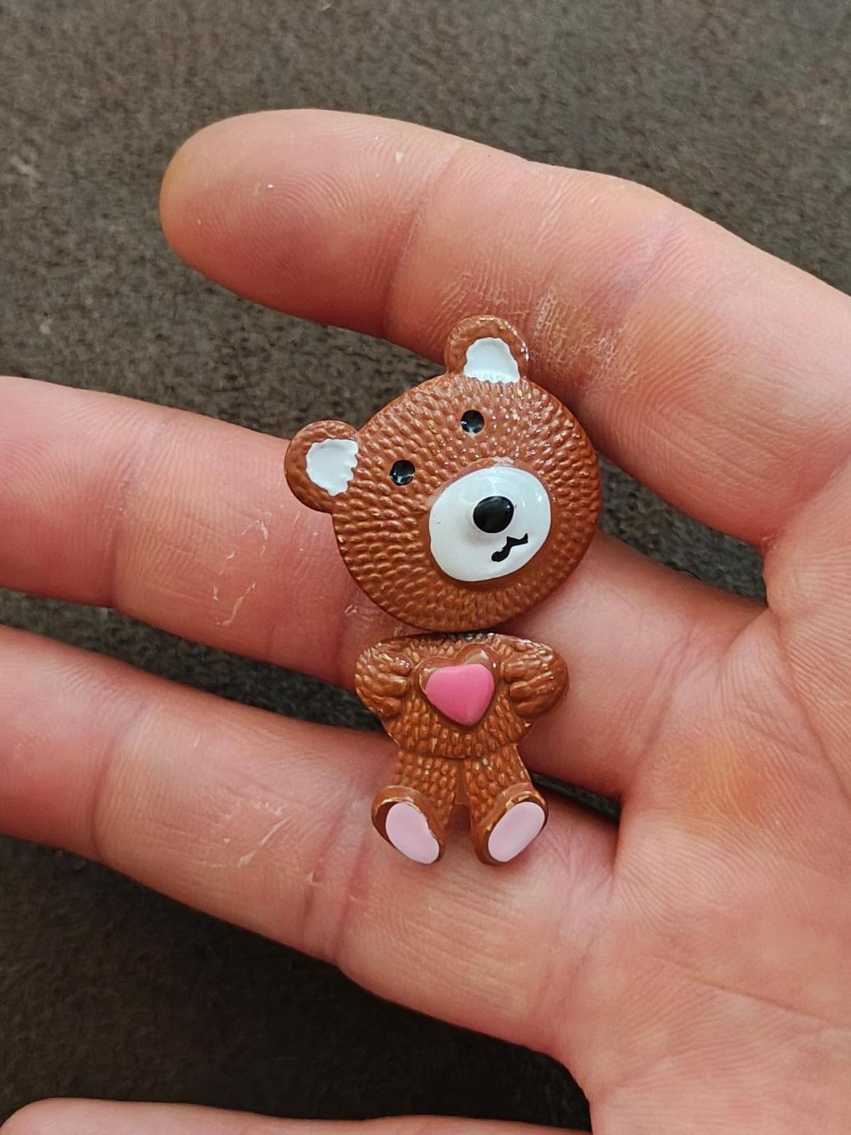 1970s/80s Metal Articulated Brown, White and Pink Enamel Teddy Bear Brooch