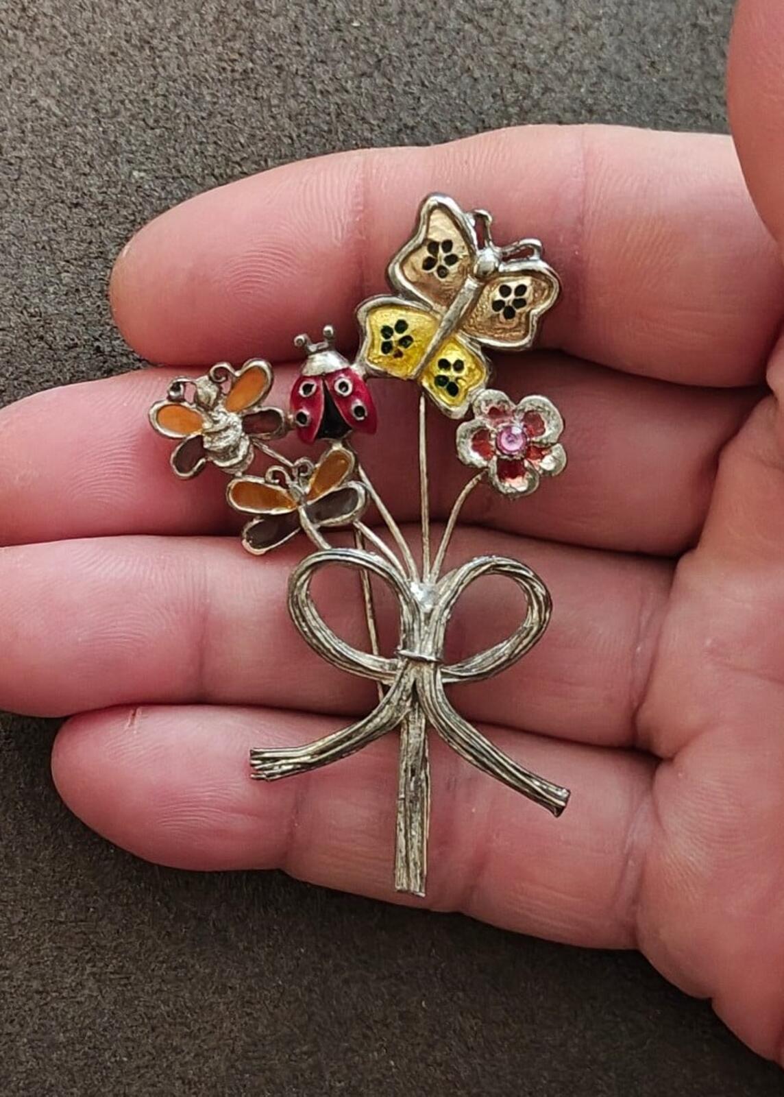 1980s Signed KC (Kenneth Cole) Silver Tone Nature Inspired Bouquet Design Brooch