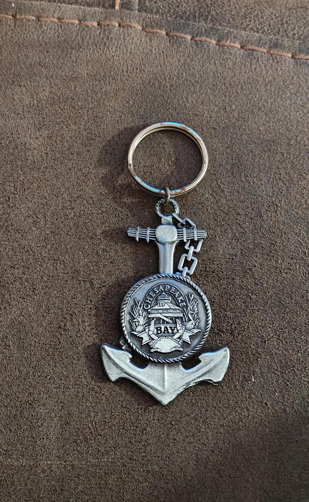 1980's Chesapeake Bay Anchor Shaped Souvenir Pewter Keychain