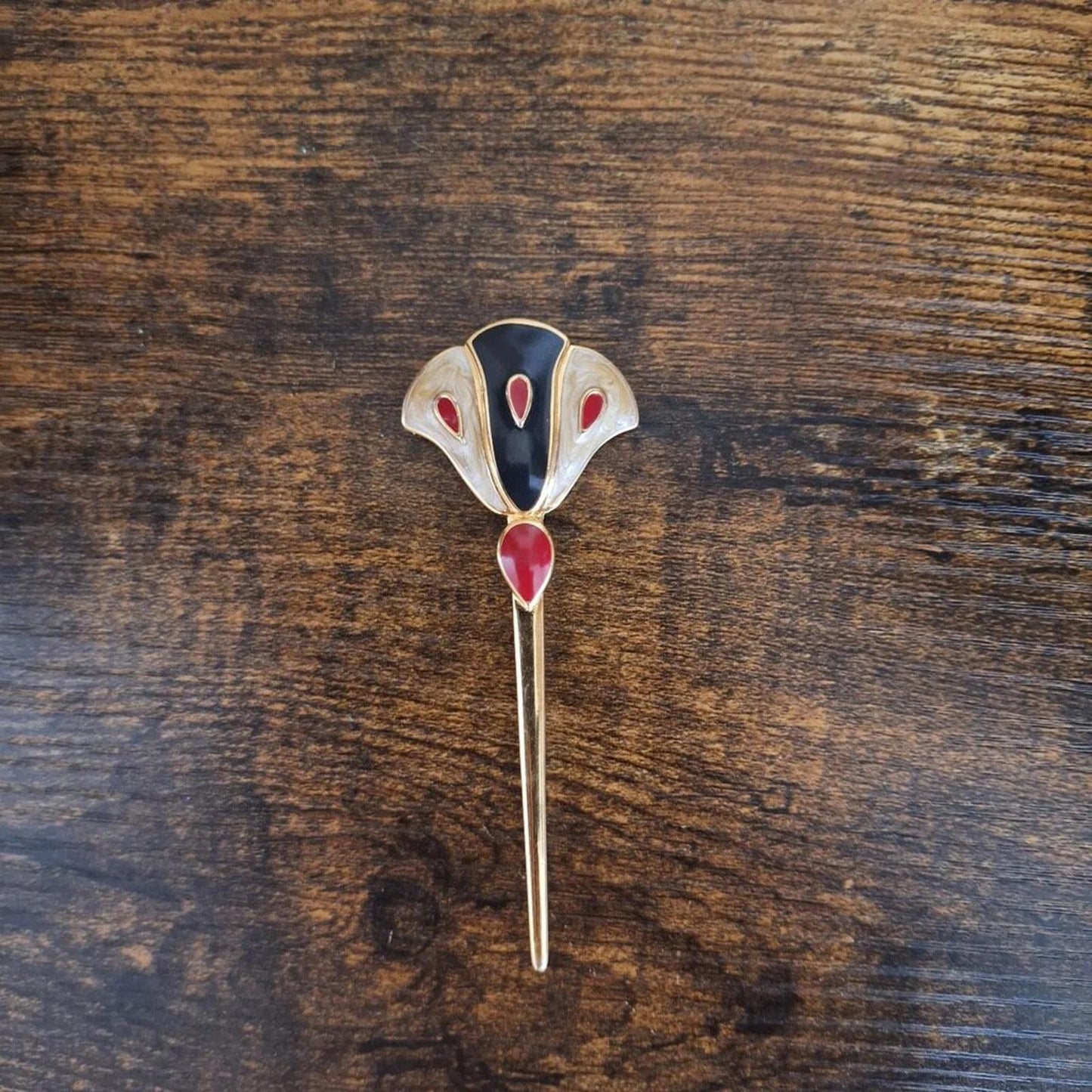 Monet Gold Enamel Papyrus Flower Pin Brooch