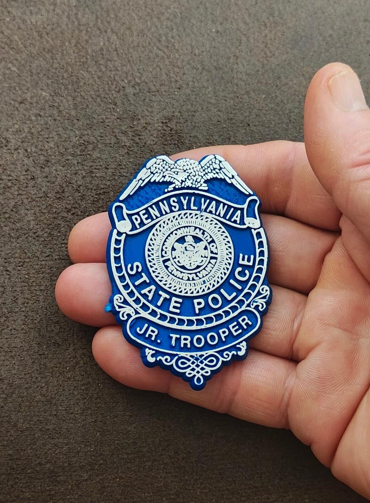 1980s/90s Rare & HTF Plastic Blue & White Junior Trooper Toy Badge