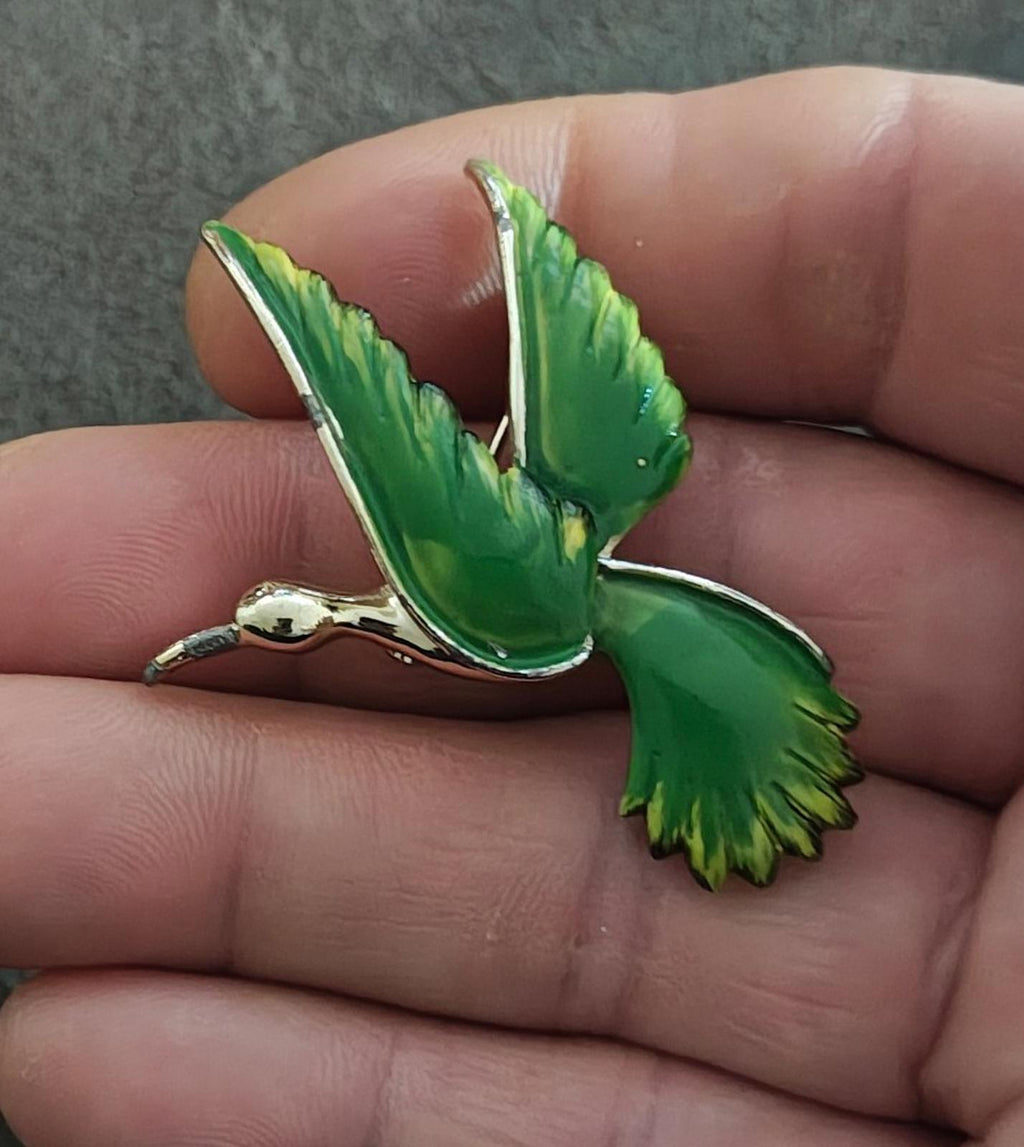 1980's Vintage Signed Gerry's Gold Tone Green Enamel Bird Brooch Pin