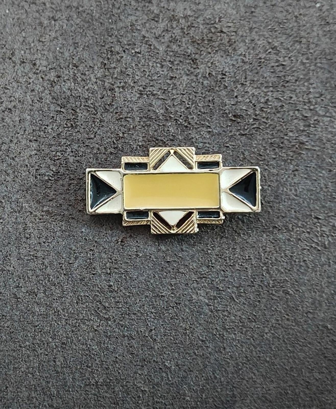 1980s Art Deco Style Geometric Enamel Brooch Pin