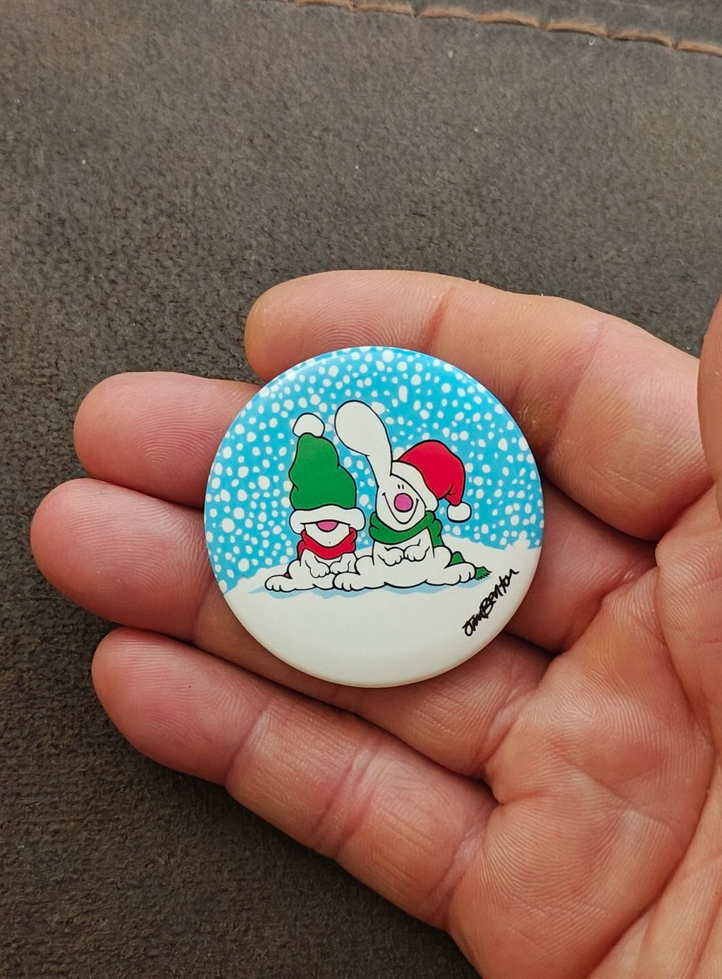 1980s Rare Jim Benton Christmas Pinback/Pinbutton