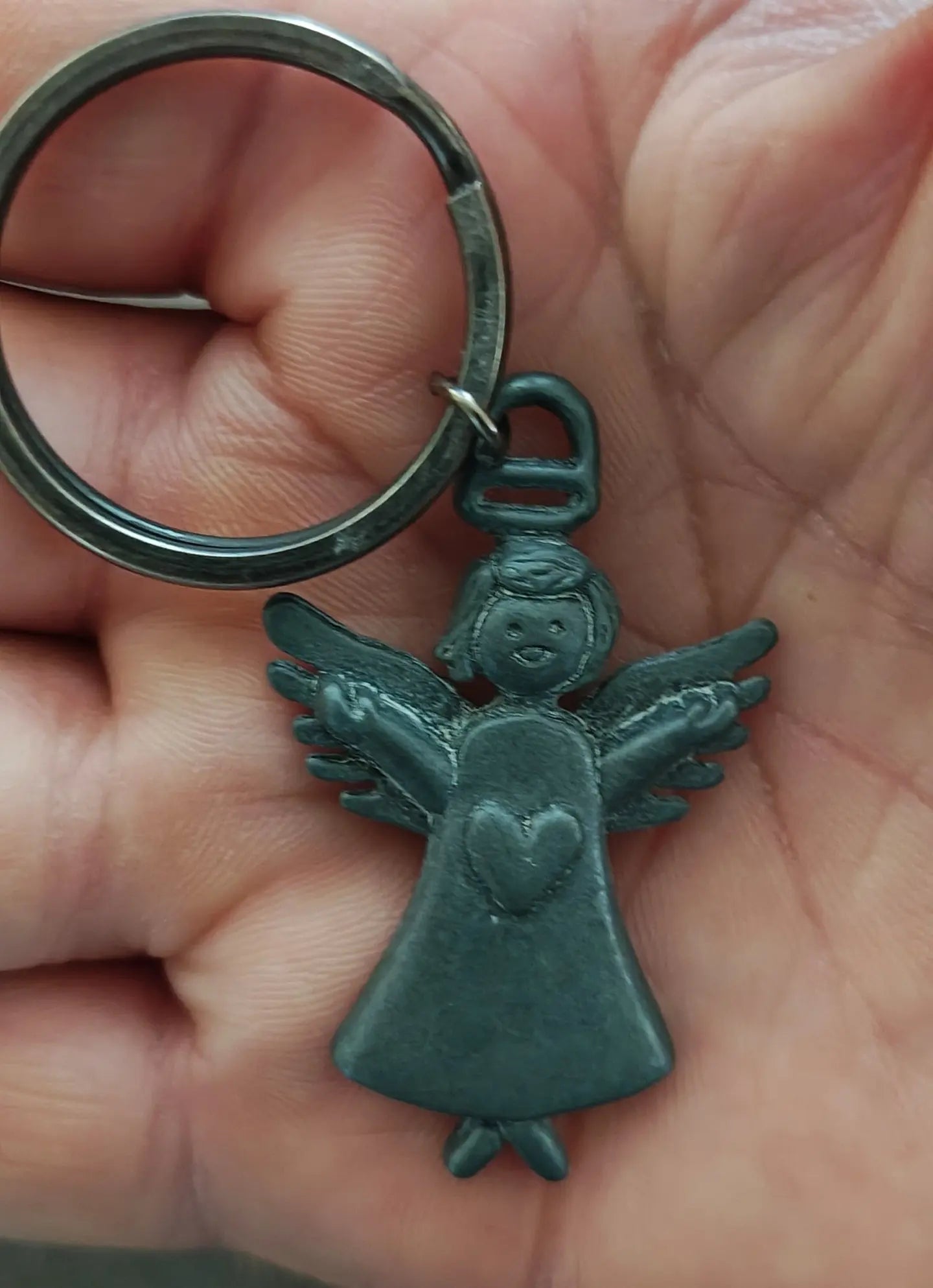 1990s Vintage Pewter Angel Keychain/Keyring