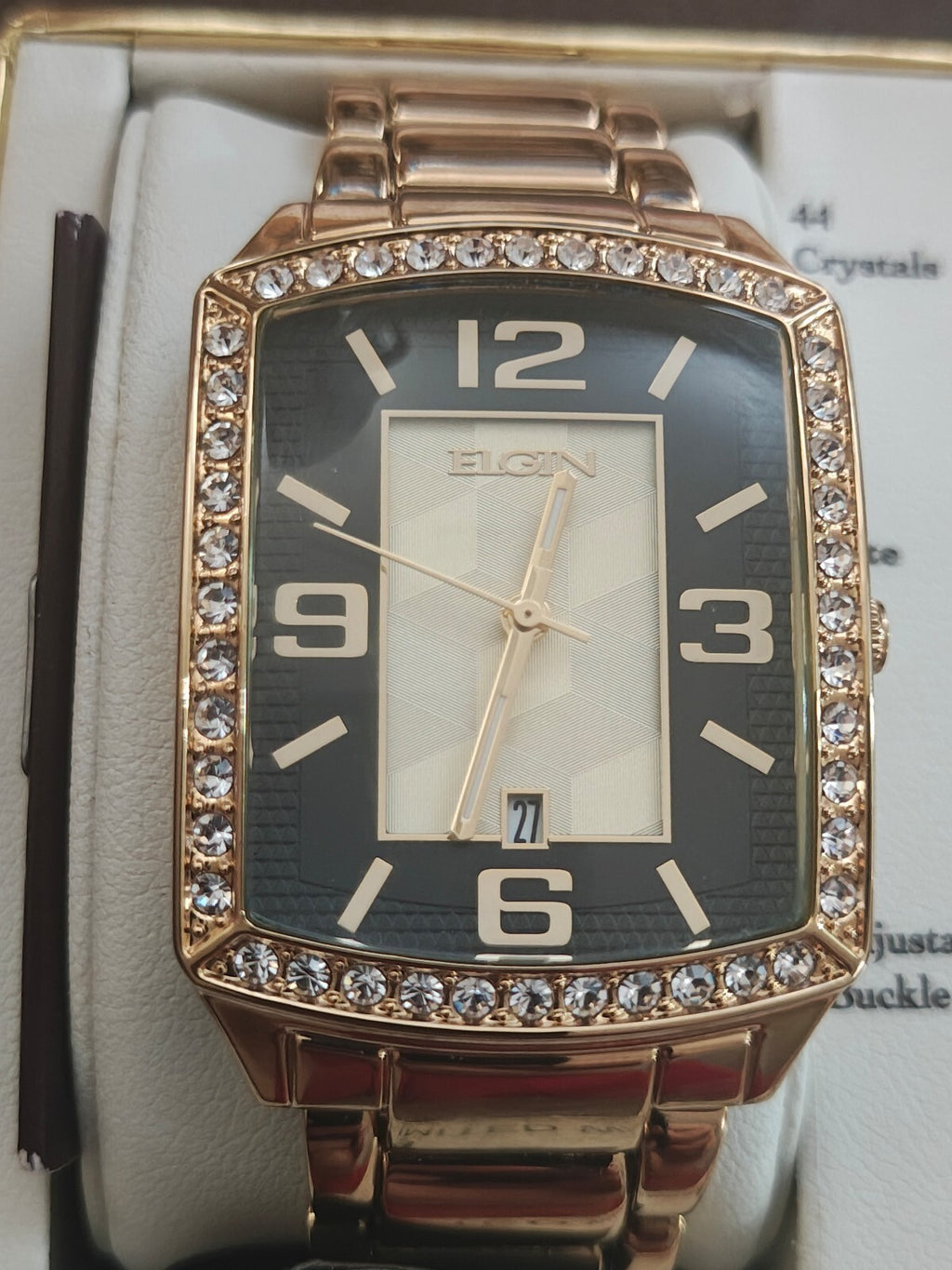 Elgin Men’s Gold-Tone Bracelet Watch with Crystal Bezel (Model FG160062)