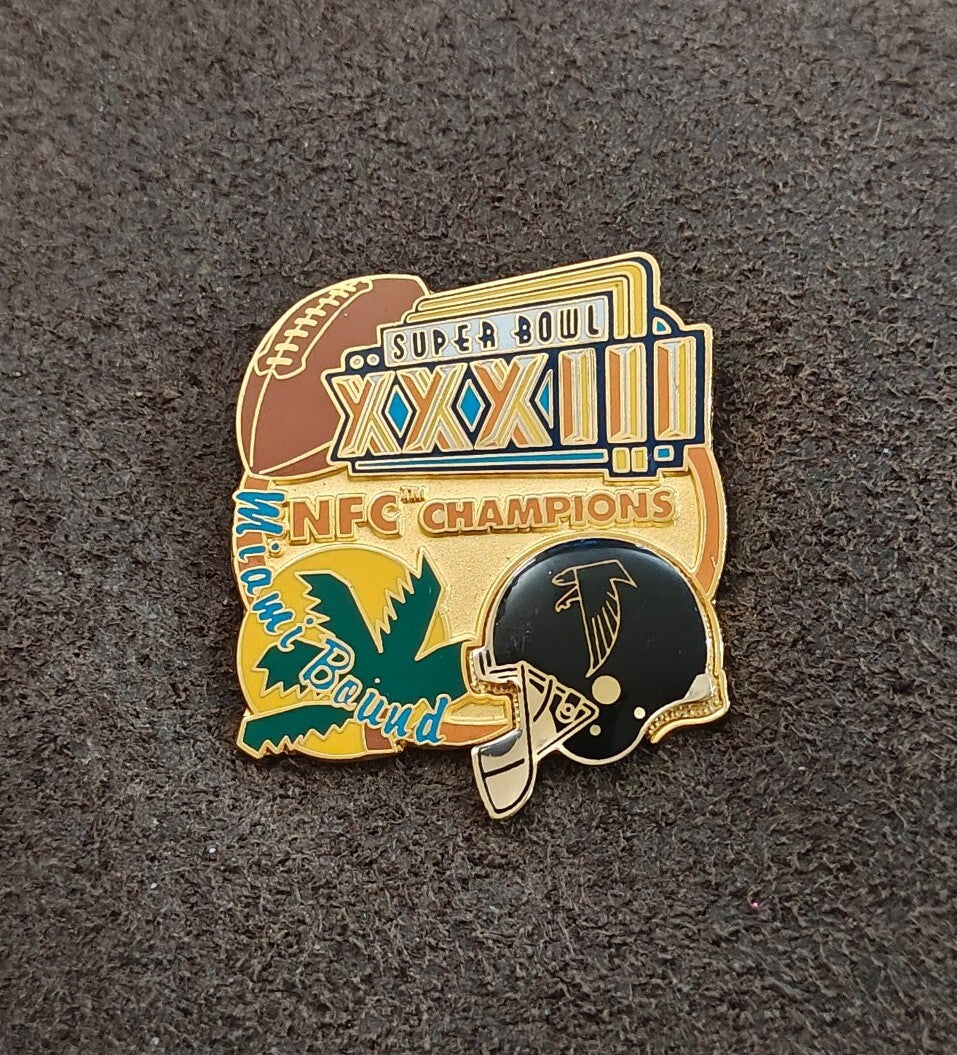 1998 Atlanta Falcons NFC Champions Super Bowl XXXIII Miami Bound Gold Tone Pin